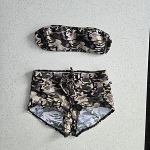 Aqua Camo Bandeau Bikini Set in Olive, Tan, Black